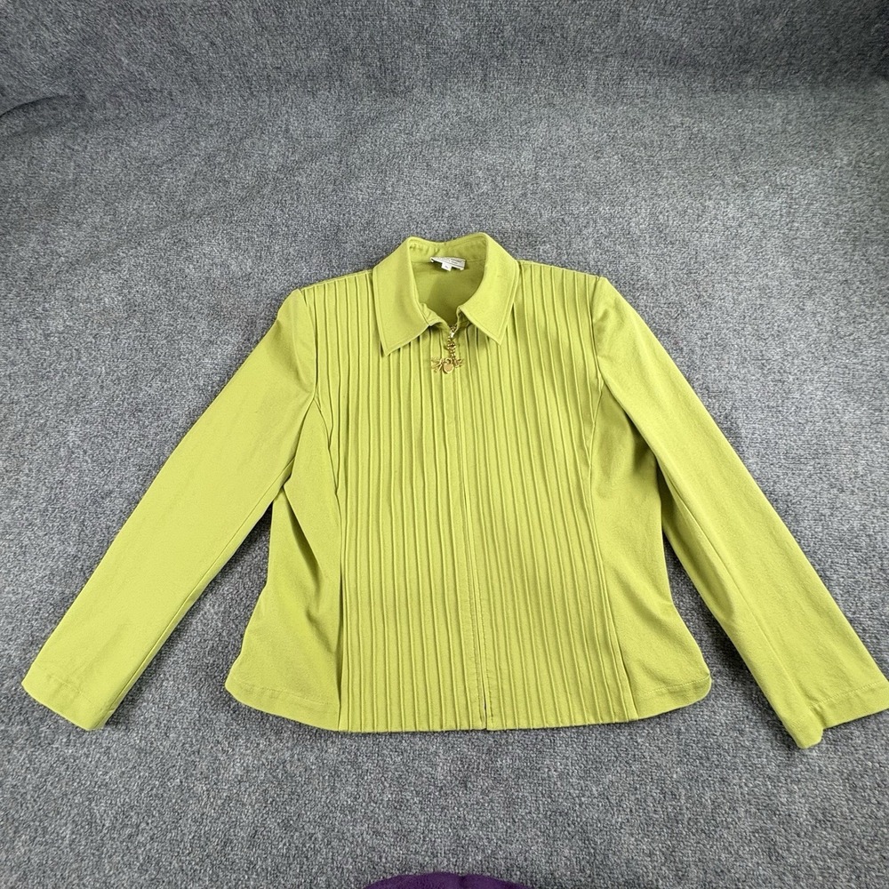 VTG Y2K St John Sport Jacket Women XL Green Charm Pleated Zip Classic Preppy USA